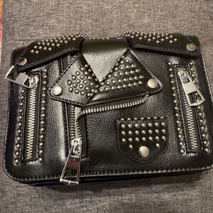 Women’s Black Studded Crossbody Bag with Silver Hardware